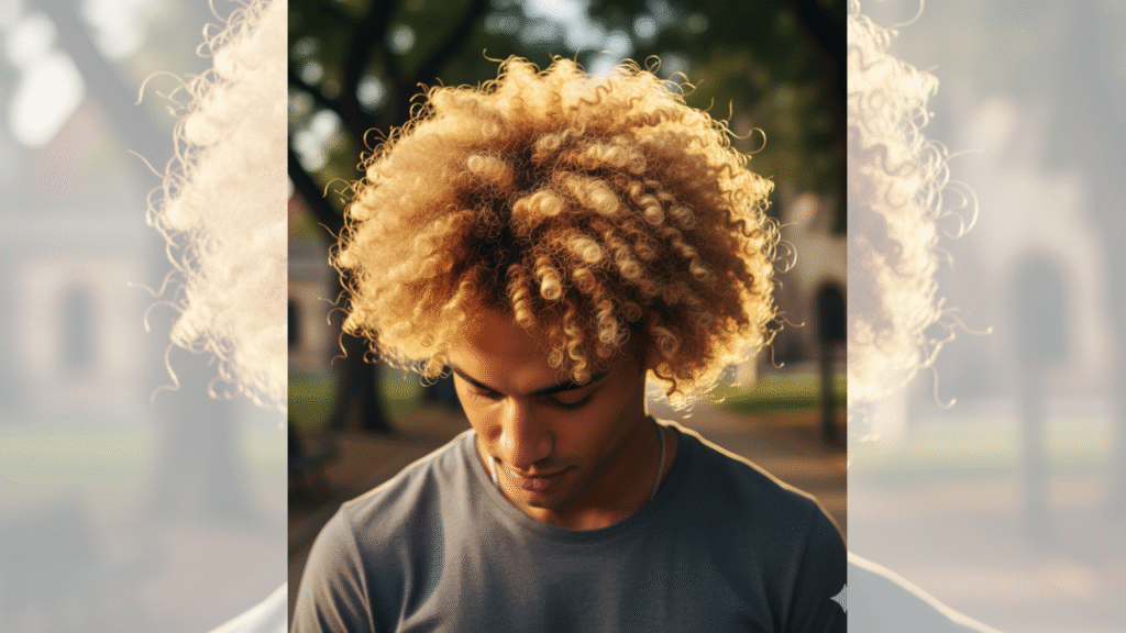 Homem com cabelos crespos com coloração dourada